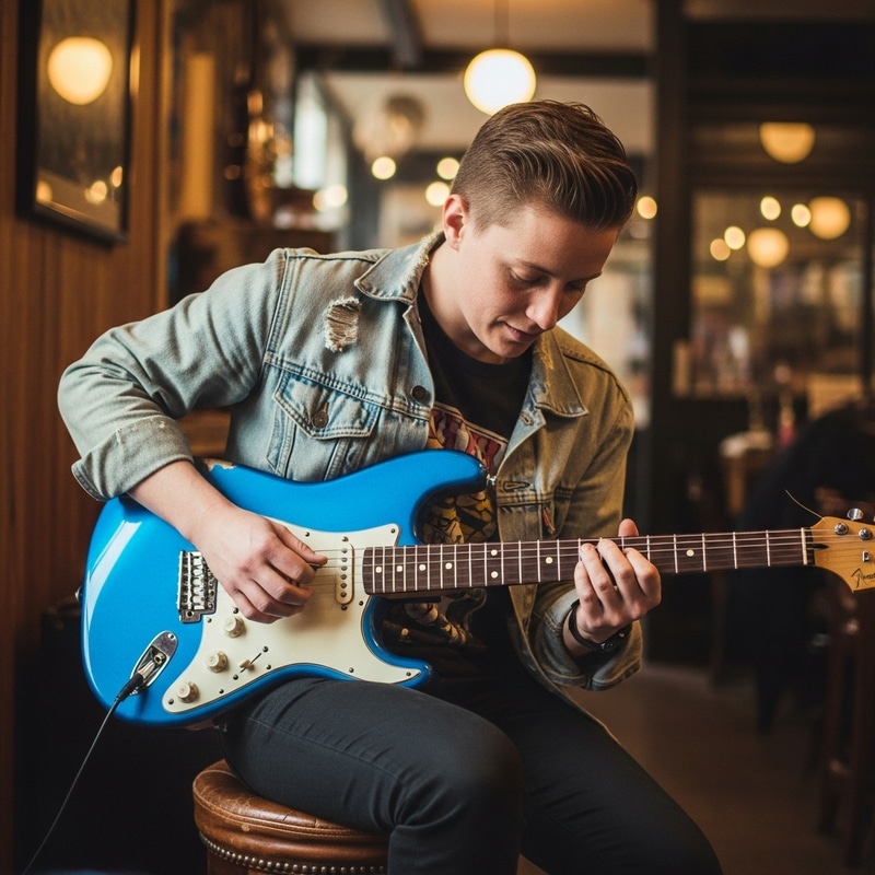 Person in Jeans Jacket 2012 Blue Guitar