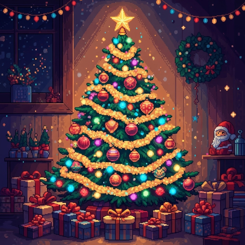 Christmas Tree Digital Art: Festive Decor & Glowing Lights Christmas Tree Digital Art: Festive Decor & Glowing Lights