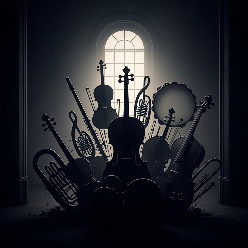 Dark Image with Musical Instruments - Evocative Art Dark Image with Musical Instruments - Evocative Art
