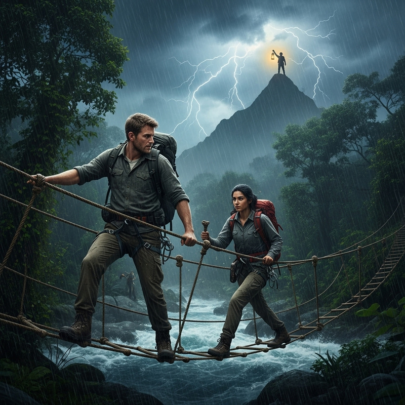 Inspiring Adventure: Courageous Hikers Cross Jungle Storm