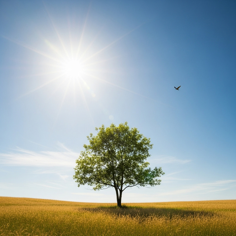 Golden Summer Landscape | Bird of Solitude in Azure Sky