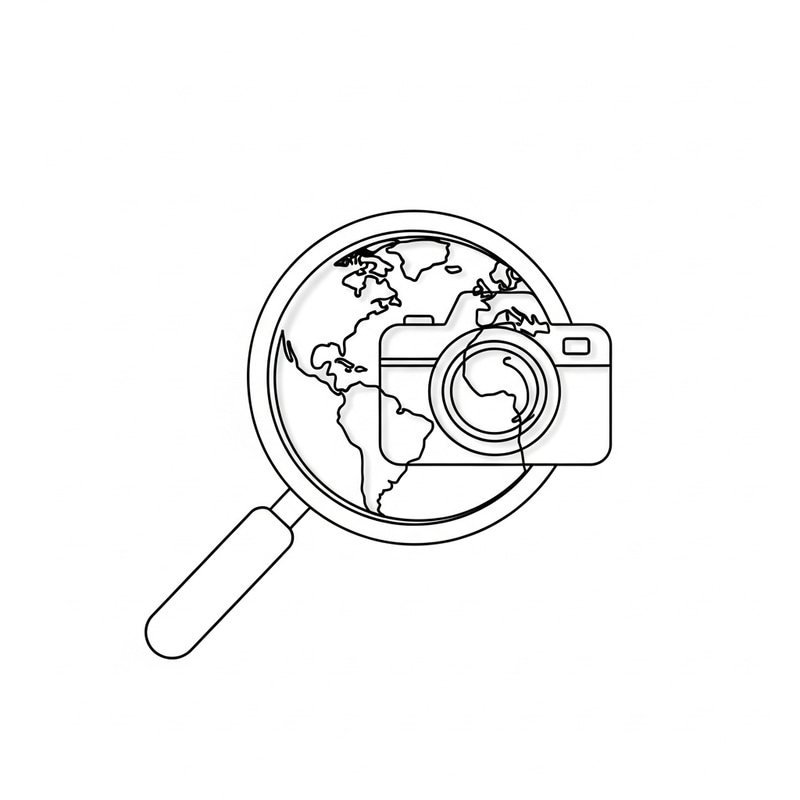 Minimalist Watermark Design with Earth and Camera Silhouette