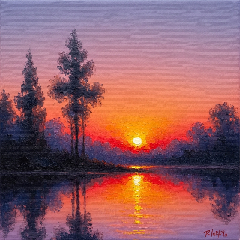 Sunset Impressionism Scene - Shades of Orange, Pink, Purple