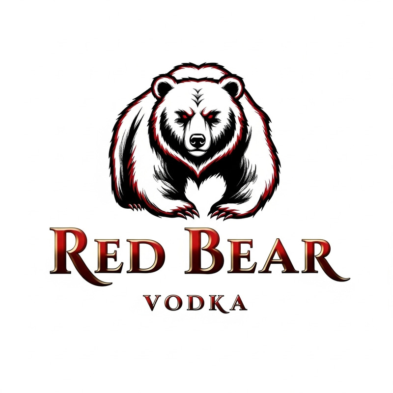 Captivating Red Bear Vodka Logo Design with Chinese Artistry