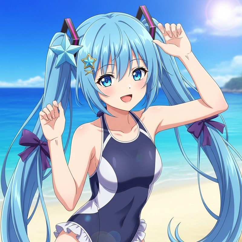 Miku Nakano in Swimsuit - Anime Character with Bright Blue Hair Miku Nakano in Swimsuit - Anime Character with Bright Blue Hair