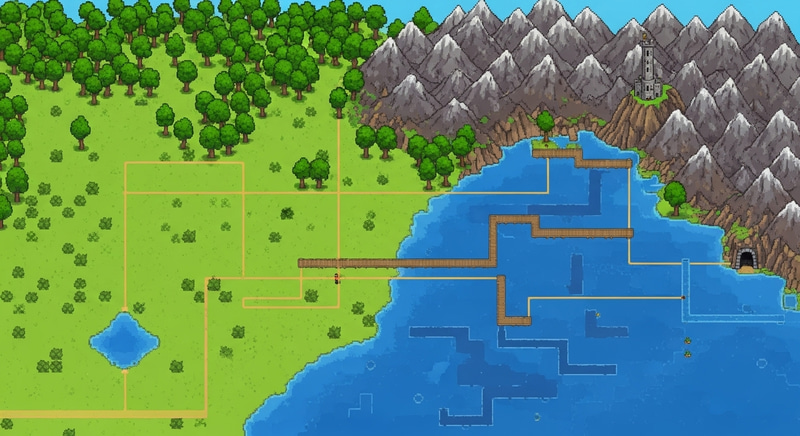 Pixelated Level Selector Map - Retro Adventure & Curiosity Pixelated Level Selector Map - Retro Adventure & Curiosity