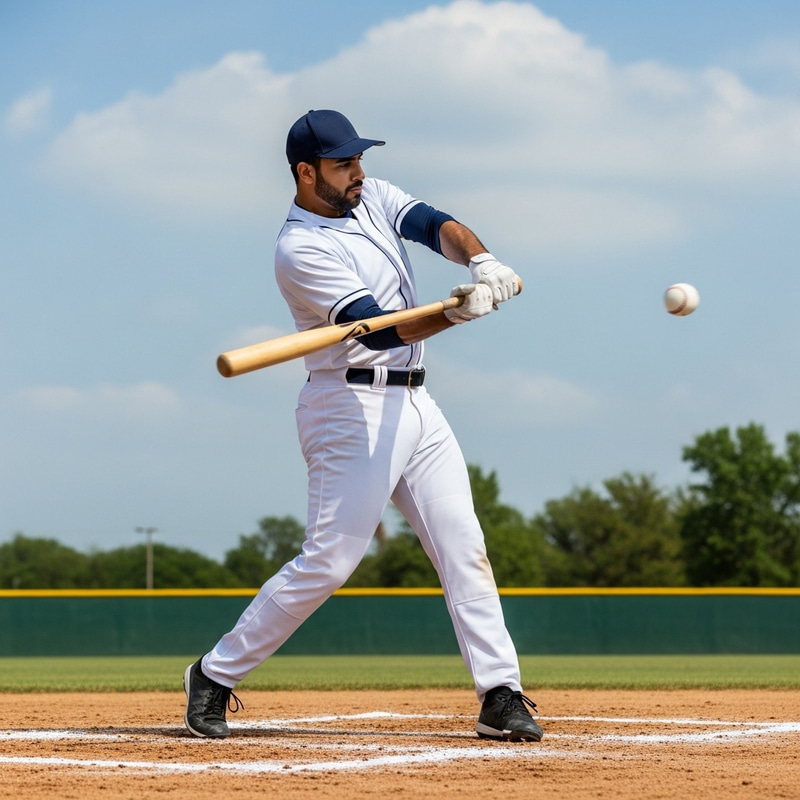 Middle-Eastern Man Swinging Baseball Bat with Intense Focus Middle-Eastern Man Swinging Baseball Bat with Intense Focus