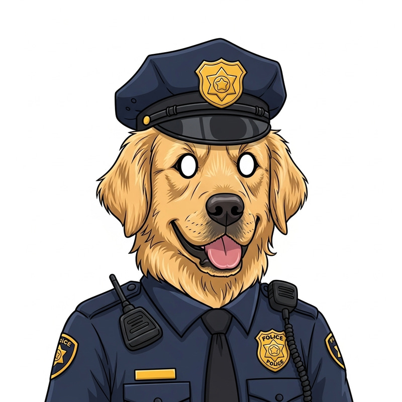 Golden Retriever Policeman Cartoon Illustration