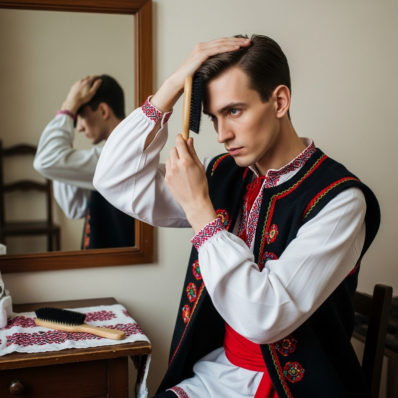 Ukrainian Man Combing Hair Forward