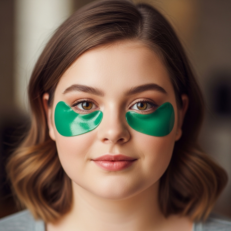 Young Woman with Green Patches Under Eyes - Natural Skin Care Young Woman with Green Patches Under Eyes - Natural Skin Care