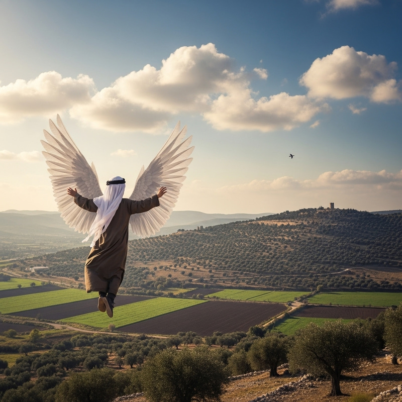 Child with Wings Soaring Above Palestinian Sky | Artwork Child with Wings Soaring Above Palestinian Sky | Artwork