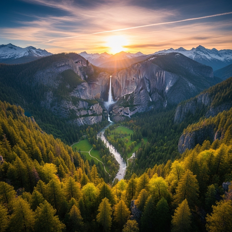 Breathtaking Landscape with Majestic Waterfall Breathtaking Landscape with Majestic Waterfall