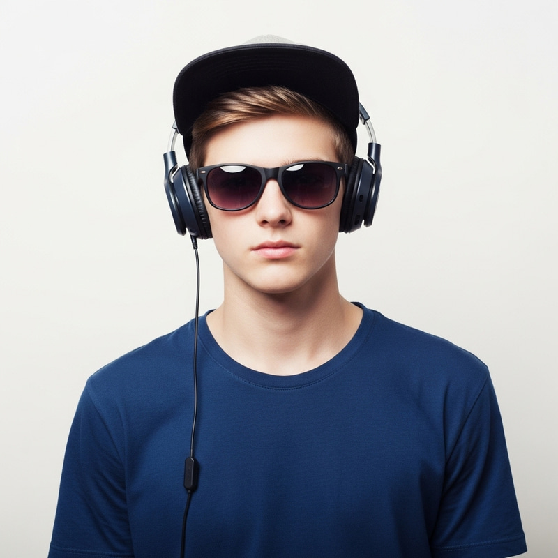 Cool and Stylish Boy: Trendy Cap, Headphones & Sunglasses