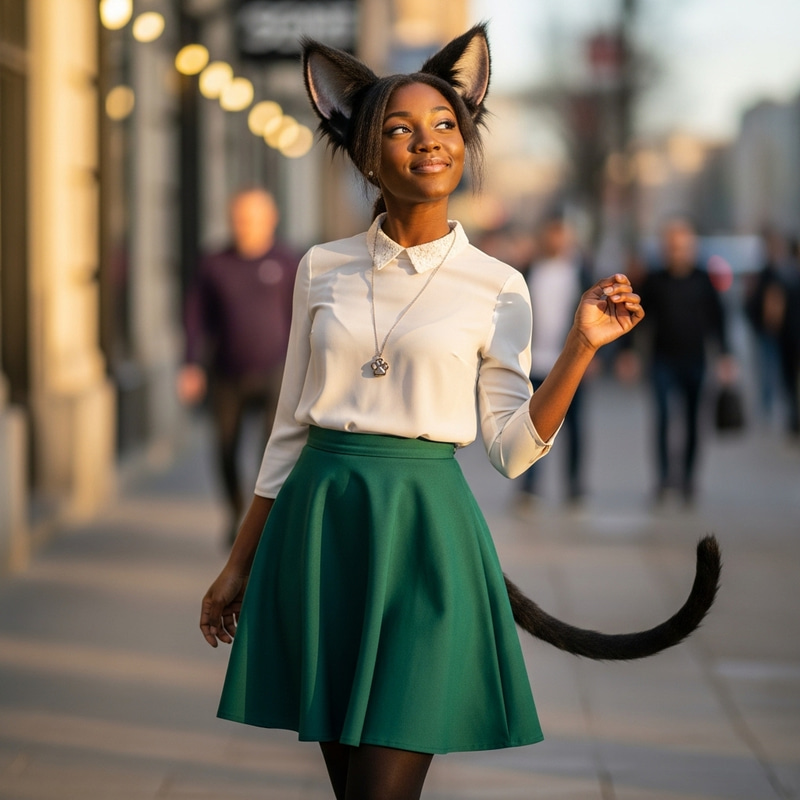 Enchanting Human Cat Girl in Stylish Skirt Enchanting Human Cat Girl in Stylish Skirt