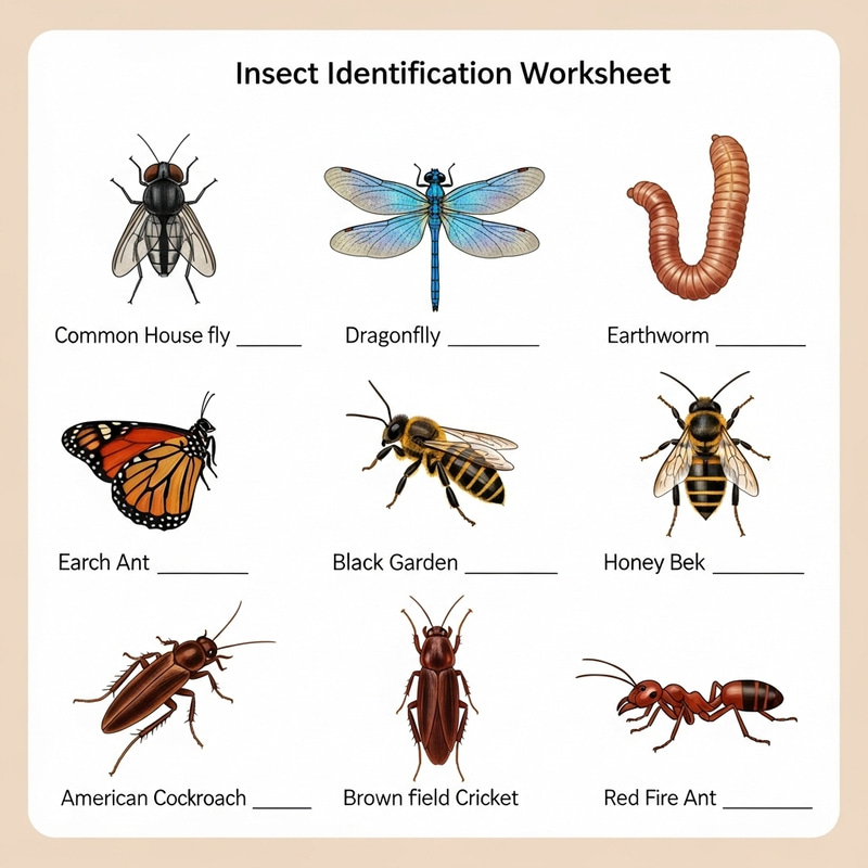 Educational Insects Worksheet: Fly, Dragonfly, Worm, Butterfly & More Educational Insects Worksheet: Fly, Dragonfly, Worm, Butterfly & More