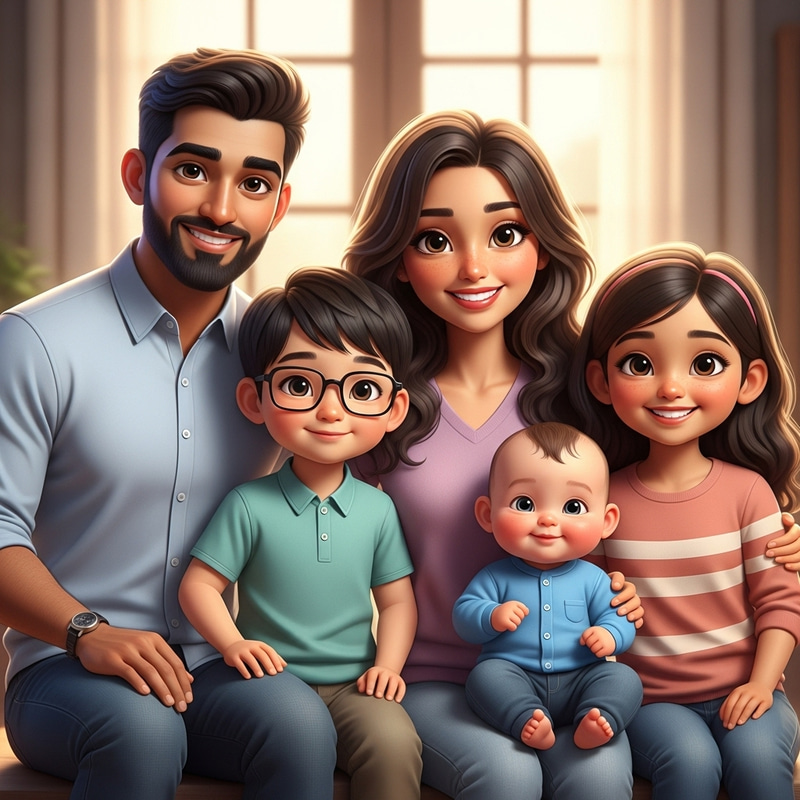 Multicultural Cartoon Family Portrait for Unity and Happiness Multicultural Cartoon Family Portrait for Unity and Happiness