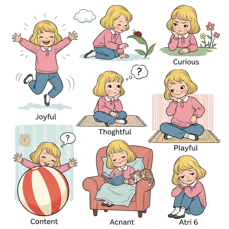 Adorable 5-Year-Old Blond Girl in Blue Trousers | Cute Children's Book Illustrations Adorable 5-Year-Old Blond Girl in Blue Trousers | Cute Children's Book Illustrations