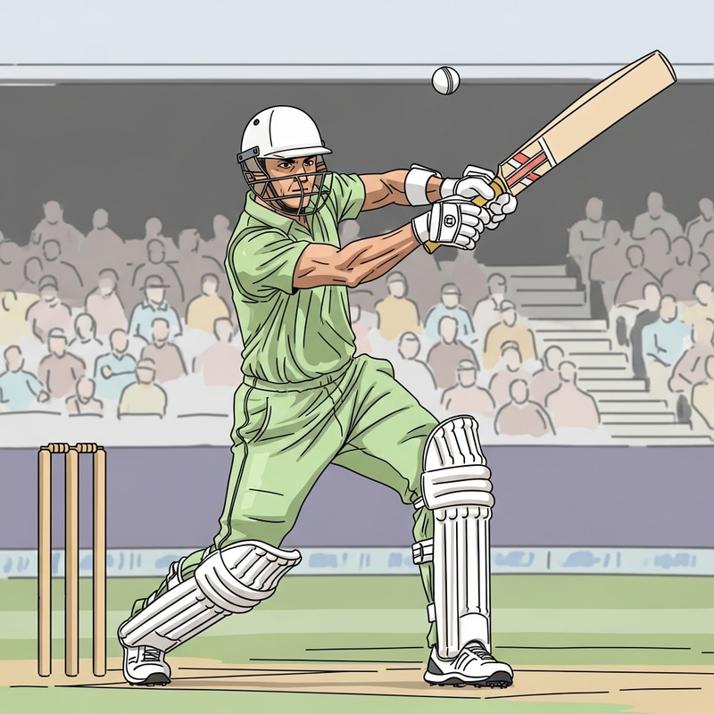 Left-Handed Professional Cricketer Sketch | A Powerful Action Swing