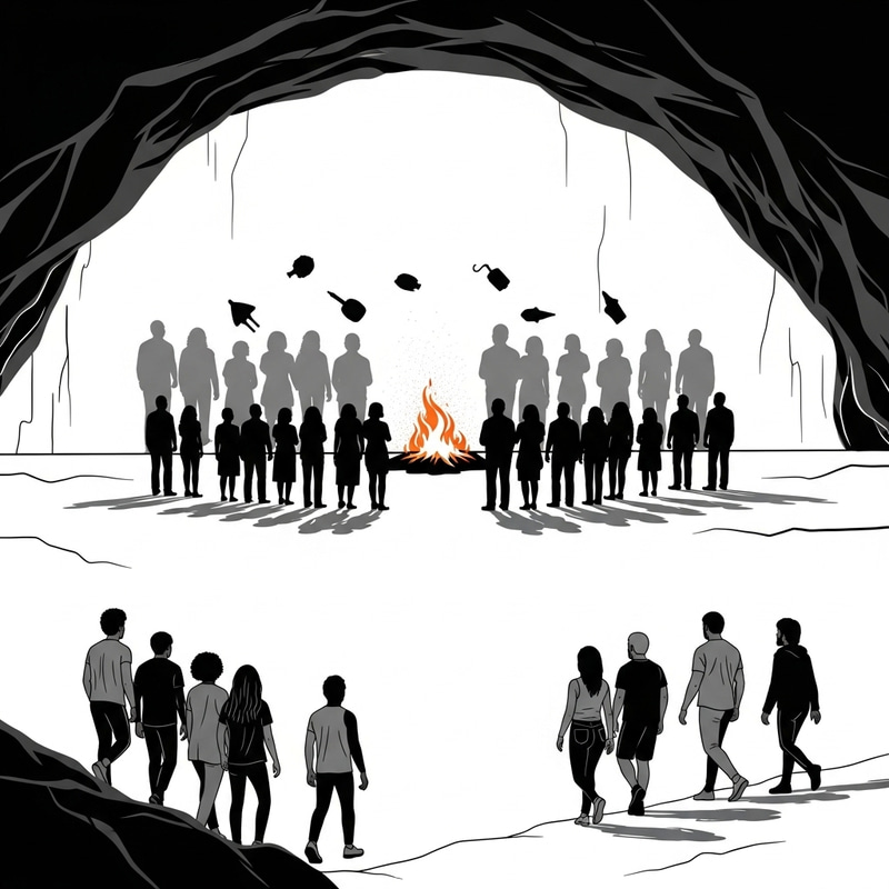 Silhouettes of Resilience: Exiting Cavern in Minimalist Illustration Silhouettes of Resilience: Exiting Cavern in Minimalist Illustration