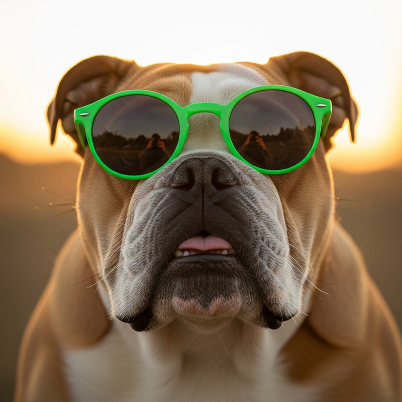 English Bulldog with Green Sunglasses - Fun Dog Image English Bulldog with Green Sunglasses - Fun Dog Image