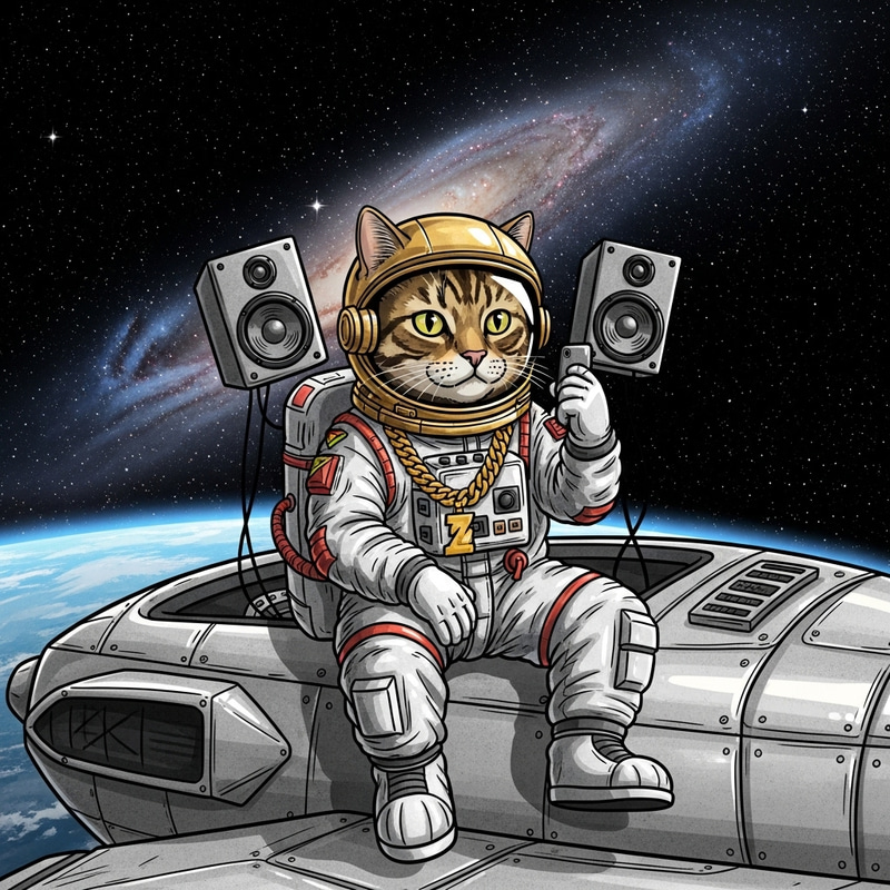 Wealthy Astronaut Cat Rapper - Stylish Feline in Space