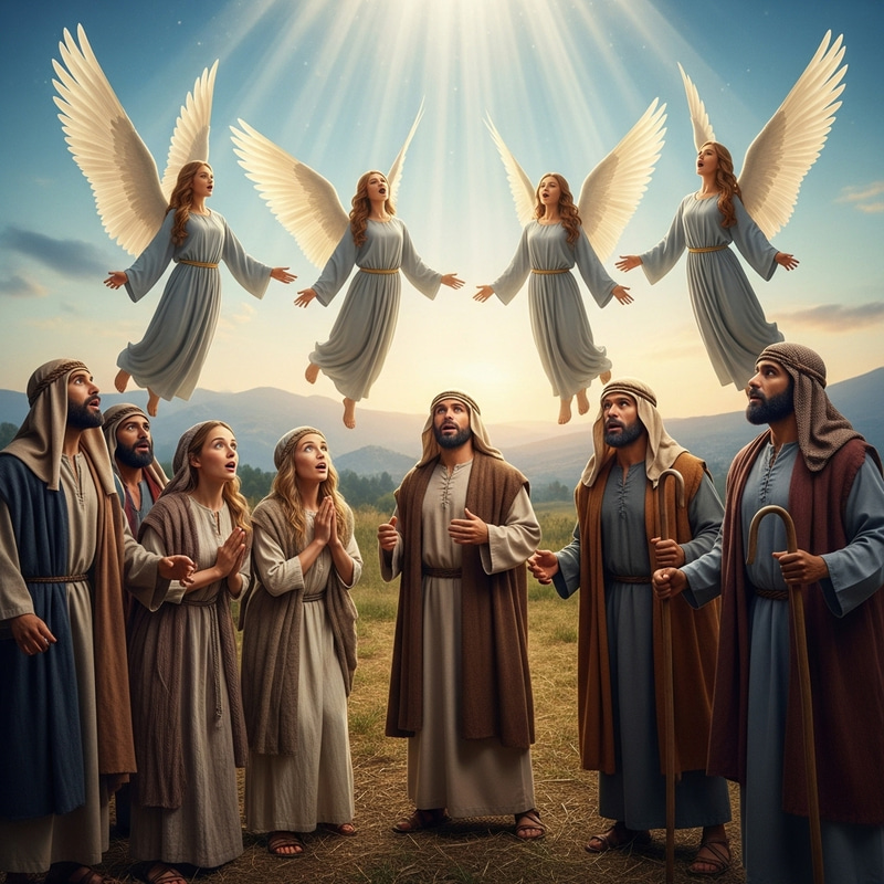 Heavenly Angels Singing Good News to Shepherds in Open Field Heavenly Angels Singing Good News to Shepherds in Open Field