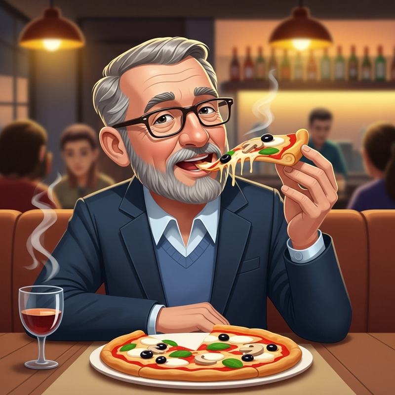 Cartoon Style Man Enjoying Pizza - Spanish Politician Look