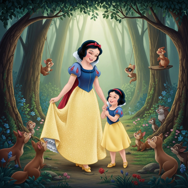 Snow White and Daughter in Enchanted Forest Snow White and Daughter in Enchanted Forest