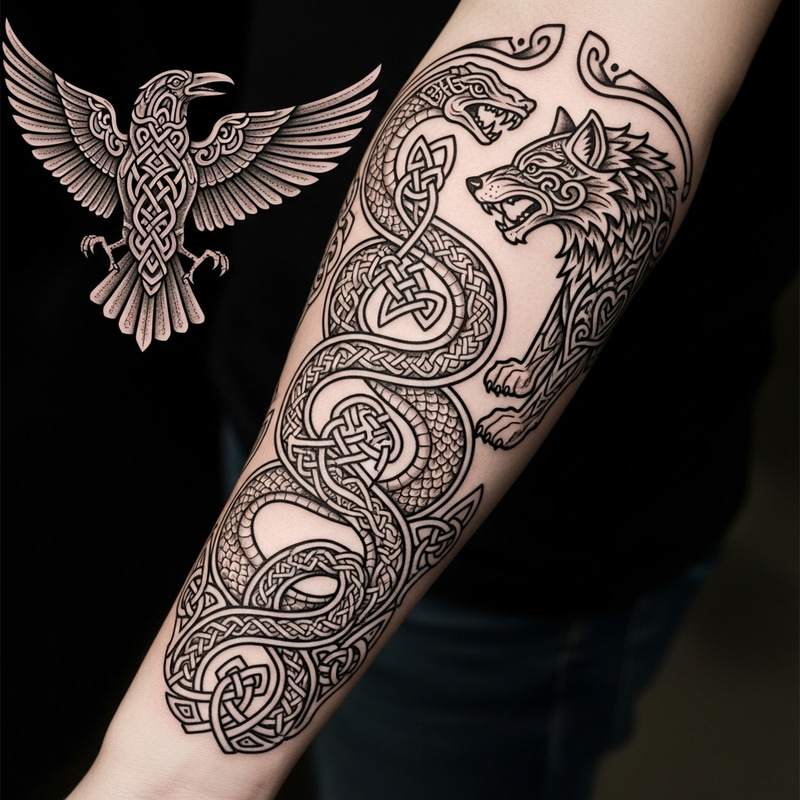 Nordic Forearm Tattoo: Viking Mythology Design Nordic Forearm Tattoo: Viking Mythology Design