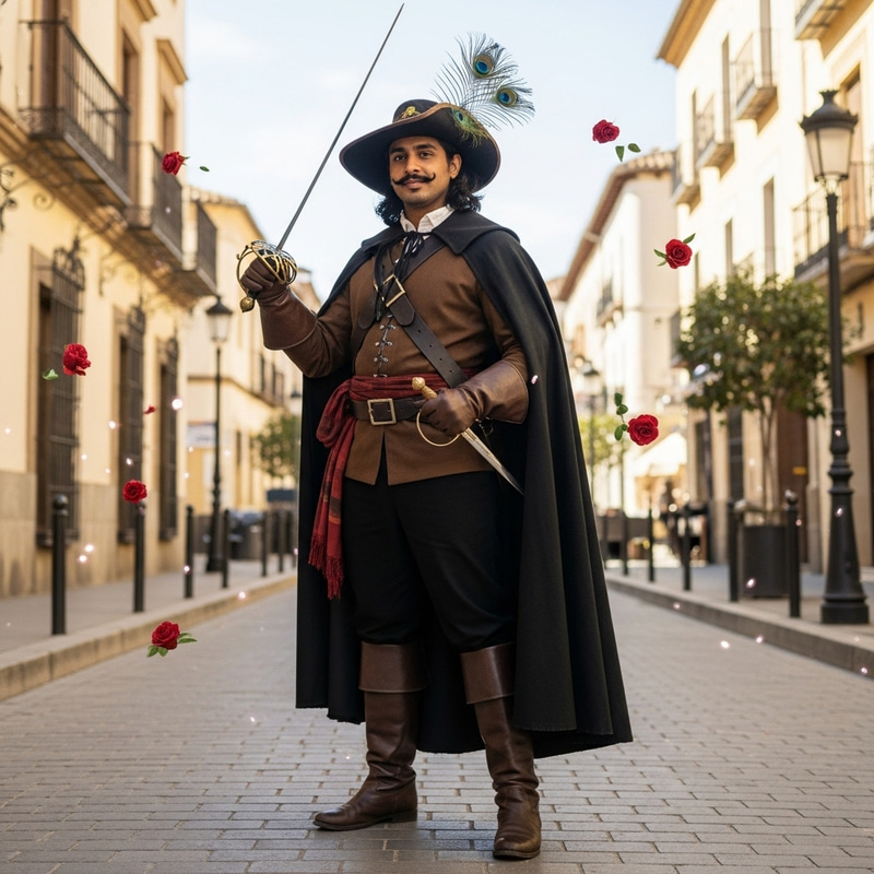 South Asian Man in Spanish City: Elegantly Armed with Rapier and Dagger
