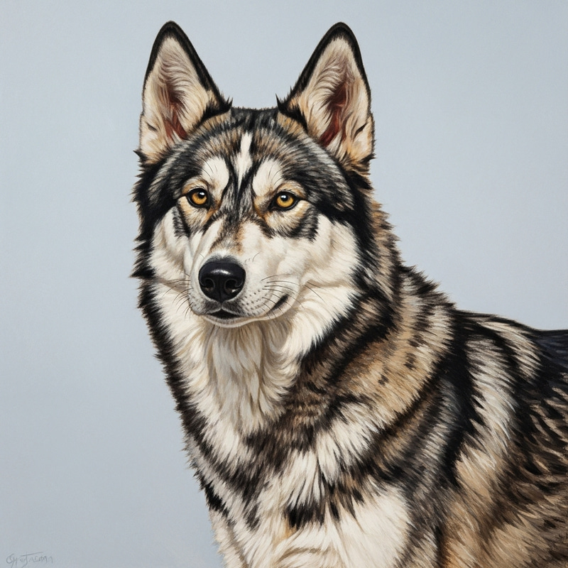 Majestic Wolf-Husky Hybrid Dog | 50cm Tall | Gray, Brown, Black & White Coat