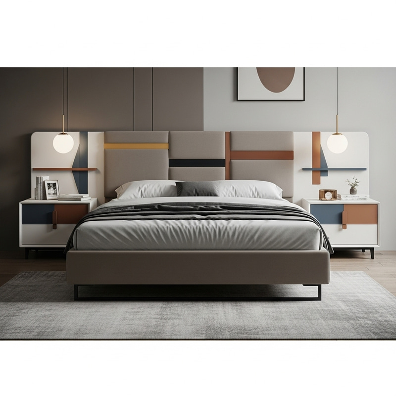 Sleek Modern Queen Bed - Minimalist Style & Earth Tones Sleek Modern Queen Bed - Minimalist Style & Earth Tones