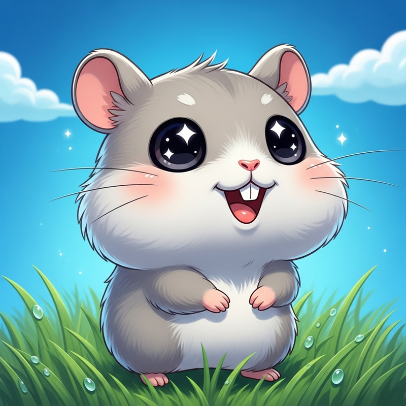 Adorable Grey Hamster Animation Smiling in Blue Sky Adorable Grey Hamster Animation Smiling in Blue Sky