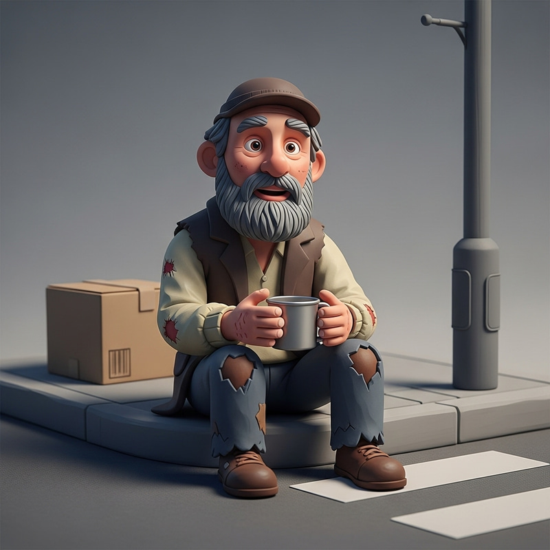 Clay Model Beggar: Hopeful Man Depicted Clay Model Beggar: Hopeful Man Depicted