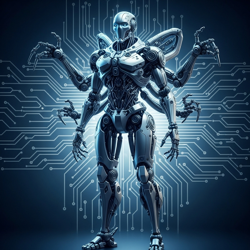 Futuristic Center Robot with Metallic Body Futuristic Center Robot with Metallic Body