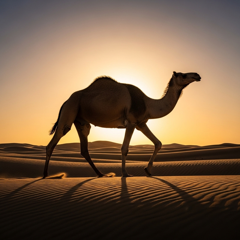 Majestic Camel Silhouette in Desert Majestic Camel Silhouette in Desert