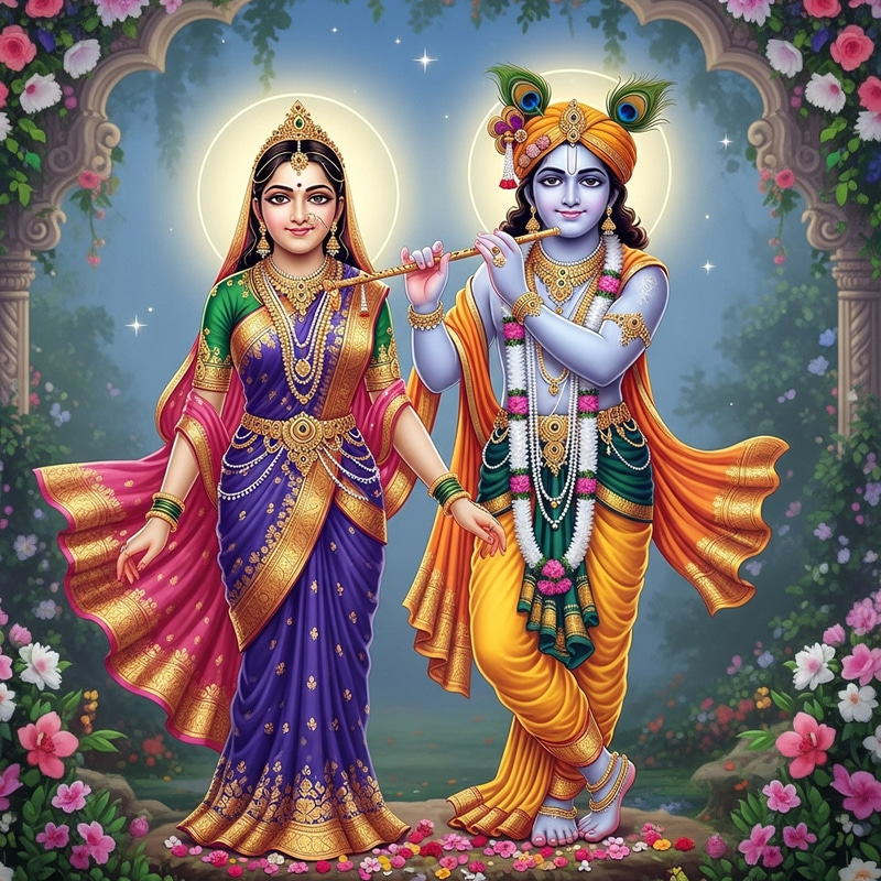 Divine Radha and Krishna | Serene Celestial Encounter Divine Radha and Krishna | Serene Celestial Encounter
