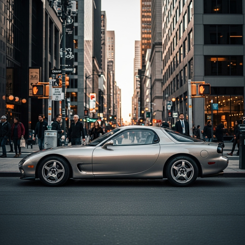 Urban Elegance: Mazda RX7 Sports Car in City Setting