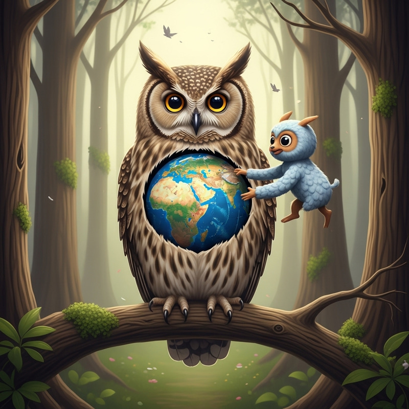 Innovative Owl Sculpture with Globe - Symbol of Wisdom