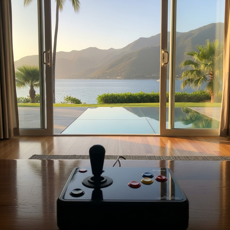 House Arcade: Vintage Joystick with Scenic View House Arcade: Vintage Joystick with Scenic View