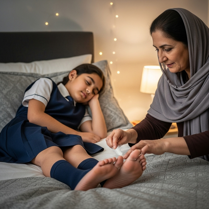 12-Year-Old Girl Asleep in School Uniform with Mother's Feather-Tickle 12-Year-Old Girl Asleep in School Uniform with Mother's Feather-Tickle