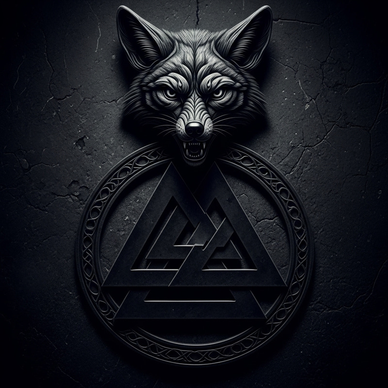 Detailed Black Viking Valknut Symbol with Coyote Head Design