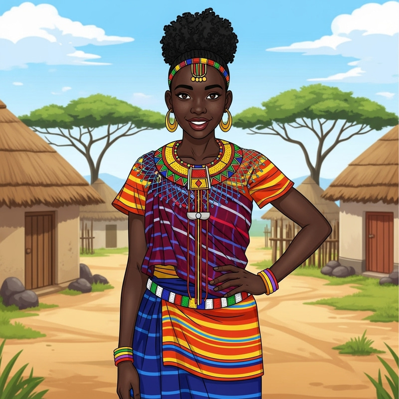 Tall and Beautiful African Girl in Vibrant Traditional Garments Tall and Beautiful African Girl in Vibrant Traditional Garments