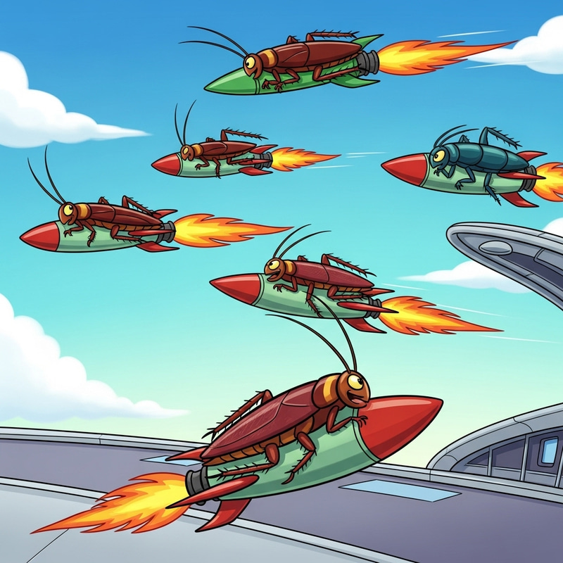 Dynamic Cockroach Rocket Race Illustration