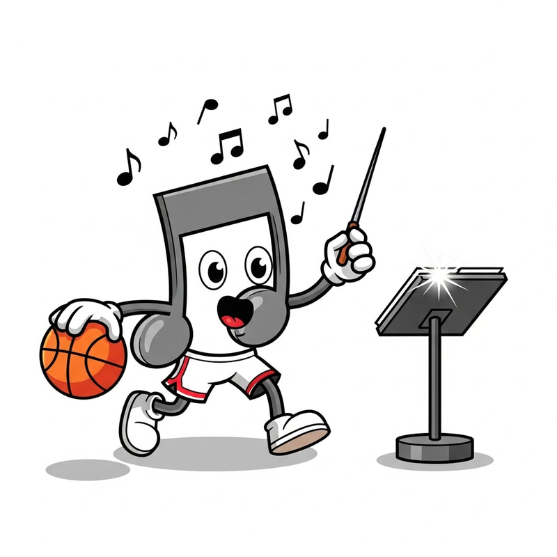 Cartoon Music Note: Basketball Conductor in Action
