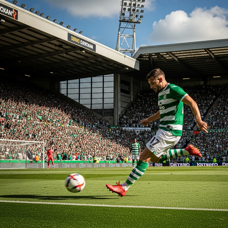 Ivan - Footballer in Green & White Shirt, Number 7, Striking Ball at Goalpost in Crowd-Filled Stadium Ivan - Footballer in Green & White Shirt, Number 7, Striking Ball at Goalpost in Crowd-Filled Stadium