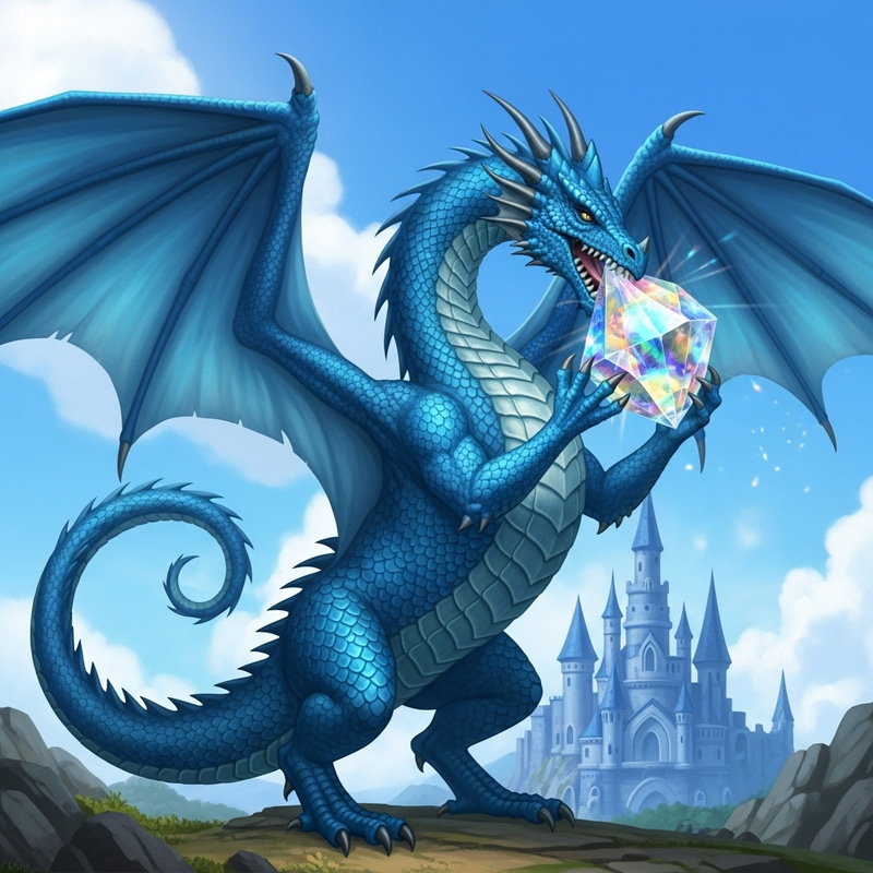 Majestic Blue Dragon with Crystal - Enchanting Beauty
