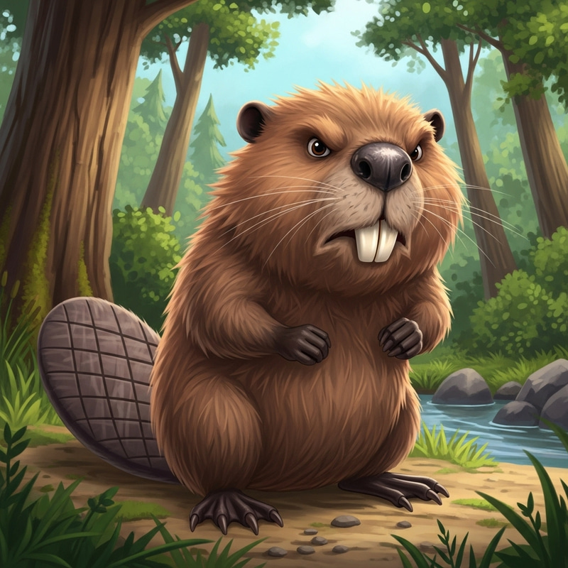 Agitated Beaver with Large Buck Teeth - Angry Aquatic Creature