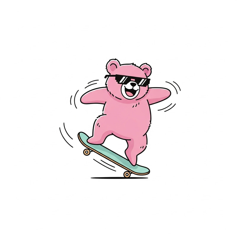 Skateboarding Pink Bear T-Shirt Design - Japanese Art Style