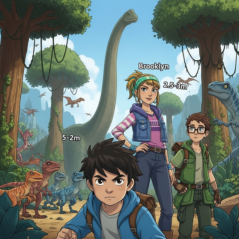 Vibrant Adventure Characters in Prehistoric World